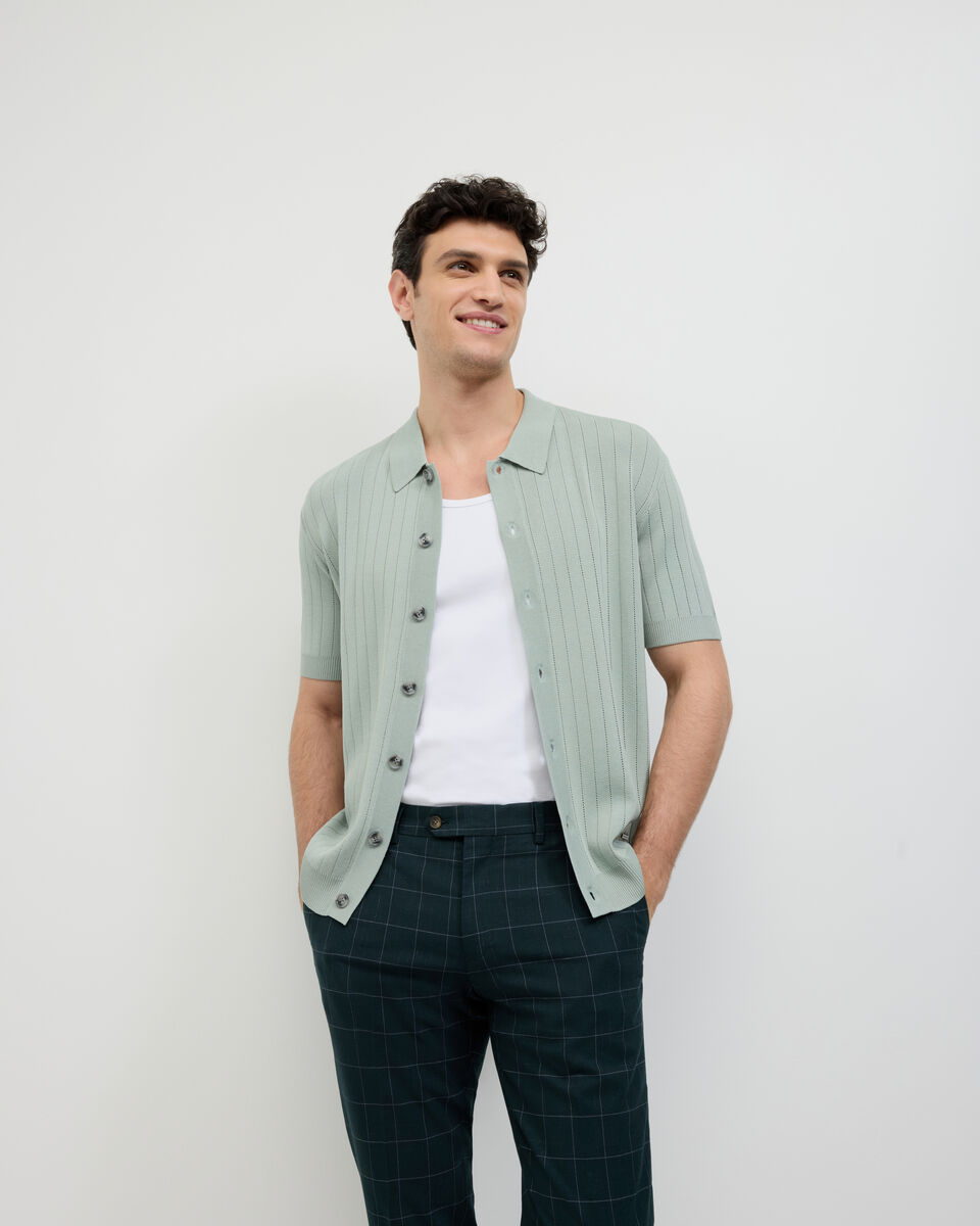 Stripe Knit Polo, Seafoam, hi-res